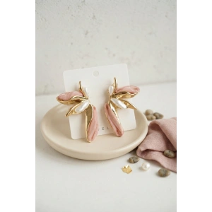 Pembe Renk Lotus Yaprak Model Kadın Küpe