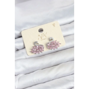 Pembe Zirkon Taşlı Gümüş Swan Kuğu Model Kadın Küpe