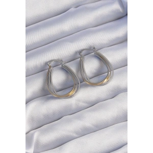Pirinç Gold Gümüş Renkli Oval Çoklu Görünümlü Küpe