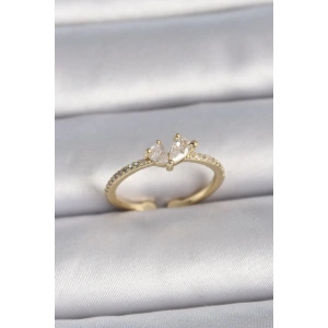 Pirinç Gold Renk Ayarlanabilir Zirkon Taşlı Kalp Model Kadın Yüzük