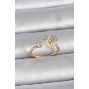 Pirinç Gold Renk Ayarlanabilir Zirkon Taşlı Yıldız Model Kadın Yüzük