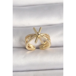 Pirinç Gold Renk Ayarlanabilir Ziron Taşlı Kadın Yüzük