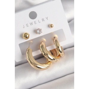 Pirinç Gold Renk Halka Model Zirkon Taşlı Topçuk Detay Kadın Küpe