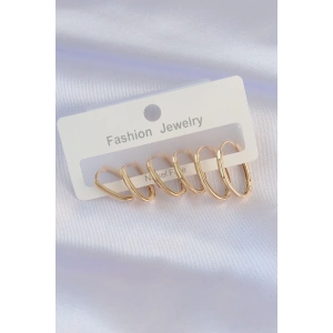 Pirinç Gold Renk İnce Oval Küpe Seti