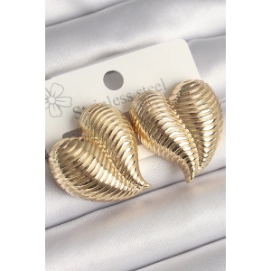 Pirinç Gold Renk İşlemeli Bomba Kalp Model Kadın Küpe