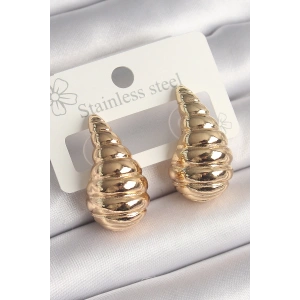 Pirinç Gold Renk İşlemeli Damla Model Kadın Küpe