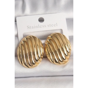 Pirinç Gold Renk İşlemeli Oval Model Kadın Küpe