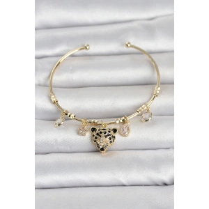 Pirinç Gold Renk Leopar Detaylı Charmlı Kadın Bileklik