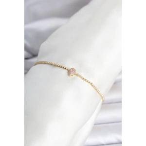 Pirinç Gold Renk Pembe Damla Model Su Yolu Kadın Bileklik