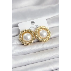 Pirinç Gold Renk Sarmal Model İncili Kadın Küpe