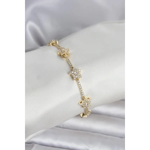 Pirinç Gold Renk Yıldız Model Zirkon Taşlı Kadın Bileklik