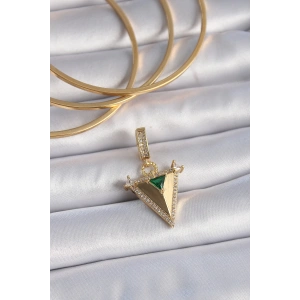 Pirinç Gold Renk Zirkon Taşlı 3D Üçgen Model Ajda Charm