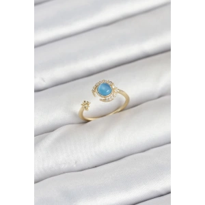 Pirinç Gold Renk Zirkon Taşlı Ay Yıldız Kadın Yüzük