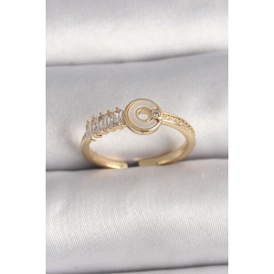 Pirinç Gold Renk Zirkon Taşlı Ayarlanabilir Kadın Yüzük