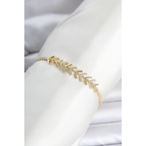 Pirinç Gold Renk Zirkon Taşlı Çavuş Model Su Yolu Kadın Bileklik
