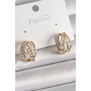 Pirinç Gold Renk Zirkon Taşlı Düğüm Halka Model Kadın Küpe