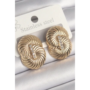 Pirinç Gold Renk Zirkon Taşlı Sarmal Model Kadın Küpe