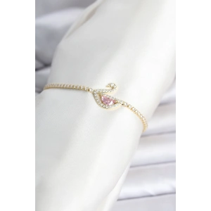 Pirinç Gold Renk Zirkon Taşlı Swan Model Su Yolu Kadın Bileklik