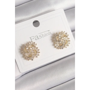 Pirinç Gold Renk Zirkon Taşlı Yonca Model Kadın Küpe