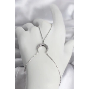 Pirinç Gümüş Renk Hilal Model Zirkon Taşlı Kadın Şahmeran
