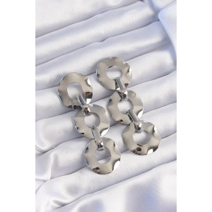 Pirinç Gümüş Renk Oval Ayna Model Sallantılı Küpe