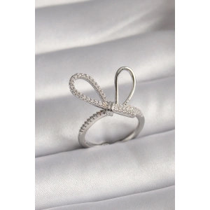 Pirinç Gümüş Renk Zirkon Taşlı Düğüm Model Kadın Yüzük