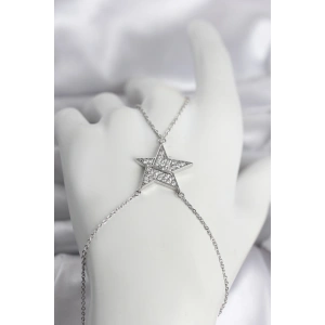 Pirinç Gümüş Renk Zirkon Taşlı Yıldız Model Kadın Şahmeran