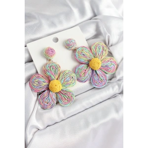 Pirinç Rainbow Papatya Model Gold Renk Kadın Hasır Küpe