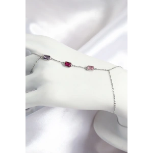 Pirinç Renkli Zirkon Taşlı Dikdörtgen Model Gümüş Renk Kadın Şahmeran