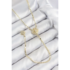 Pirinç Zirkon Taşlı Ezme Zincirli Madalyon Model Gold Renk Y Kolye