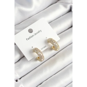 Pirinç Zirkon Taşlı Halka Model Gold Renk Kadın Küpe