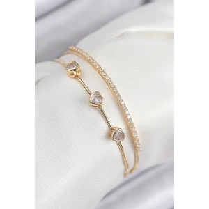 Pirinç Zirkon Taşlı Kalp Model Gold Renk Kadın Bileklik