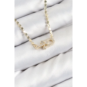 Pirinç Zirkon Taşlı Tifany Model Ezme Zincir Gold Renk Kadın Kolye
