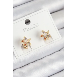 Pirinç Zirkon Taşlı Yıldız Model Gold Renk Çocuk Küpe