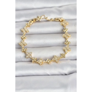 Pirinç Zirkon Taşlı Yonca Model Gold Renk Kadın Bileklik