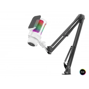 Profesyonel Ayarlanabilir Masa Kolu Askılı Gaming Rgb Mikrofon 192 Khz / 24Bit Type-C - Beyaz M835W