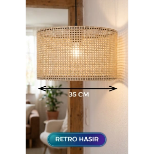 Retro Hasır Kumaş Başlıklı Sarkıt Avize (35cm)