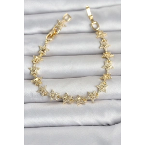 Sıralı Yıldız Model Zirkon Taşlı Gold Renk Pirinç Kadın Bileklik