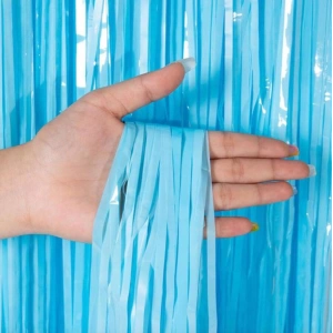 Soft Mavi Püsküllü Kapı Perdesi - Parti, Baby Shower, Sünnet Süsü 1x2 m