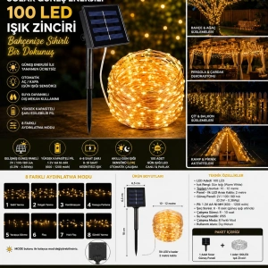 Solar 100 LED Işık Zinciri (Gün Işığı)