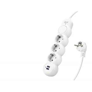 Termal Akım Korumalı Uzatma Kablosu 3 Priz + 2X Usb 2.1A Anahtarlı 2 M - Beyaz 3393-01
