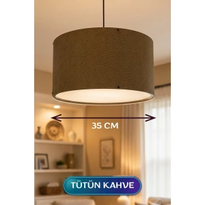 Tütün Kahve Kumaş Başlıklı Sarkıt Avize (35cm)
