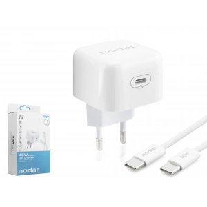 Type-c Hızlı Şarj Seti (45W, Type-c Adaptör, 1 Mt Örgülü Kablo, Beyaz - ND1014)