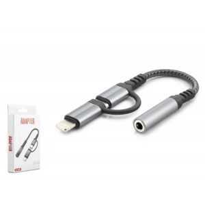Type-C + Lightning To 3.5 Mm Dişi Ses Kablosu (Siyah GJ-026)