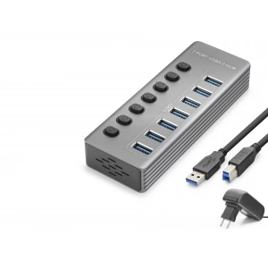 7 Port 5 Gbps Usb 3.0 Anahtarlı Güç Adaptörlü Hub (Gri - HDX7047)