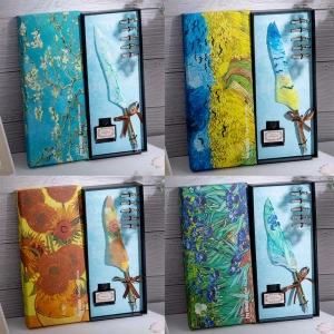 Hediyelik Tüylü Divit Kalem Seti (Vang Gogh Temalı)