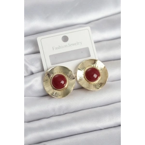 Vintage Model Bordo Gold Renk Pirinç Kadın Küpe