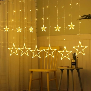 3m Genişliğinde 12 Sarkıtlı Yıldız Perde Led (8 Modlu, Günışığı Renk,Ev Süsleme Işığı)