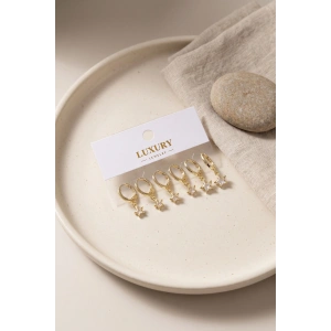 Yıldız Zirkon Taşlı Gold Renk Pirinç Set Küpe