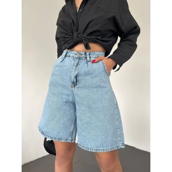 Çift Cepli Bermuda Denim Şort